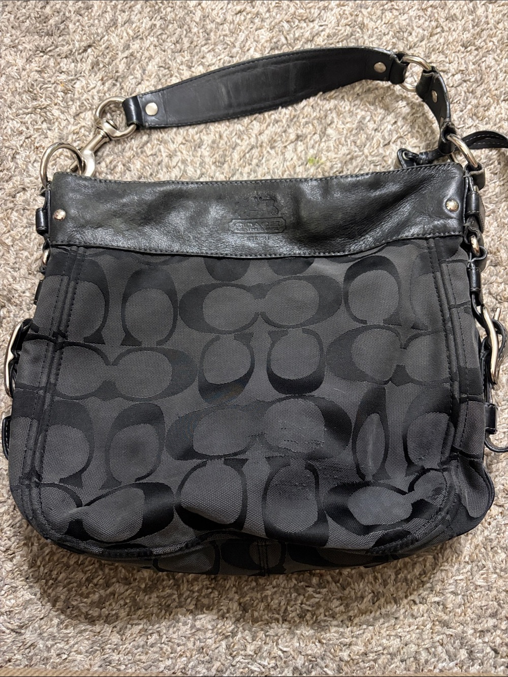 Coach Black Signature Jacquard Shoulder Bag